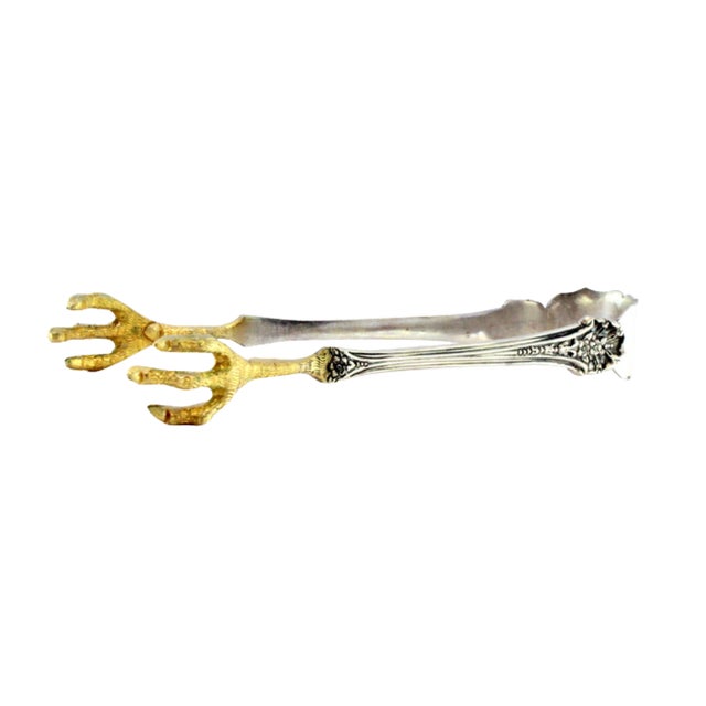 Silver Silver Ice Tongs in the Shape of Golden Bird Claws For Sale - Image 8 of 8