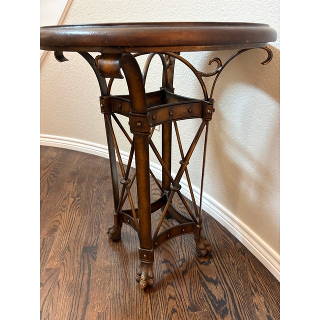 Vintage Leather & Antiqued Metal Side Table in the Style of Maitland-Smith For Sale - Image 11 of 12
