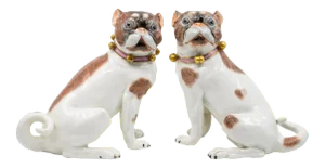 Mid 20th Century Dresden Porcelain Large Pug Dogs - A Pair
