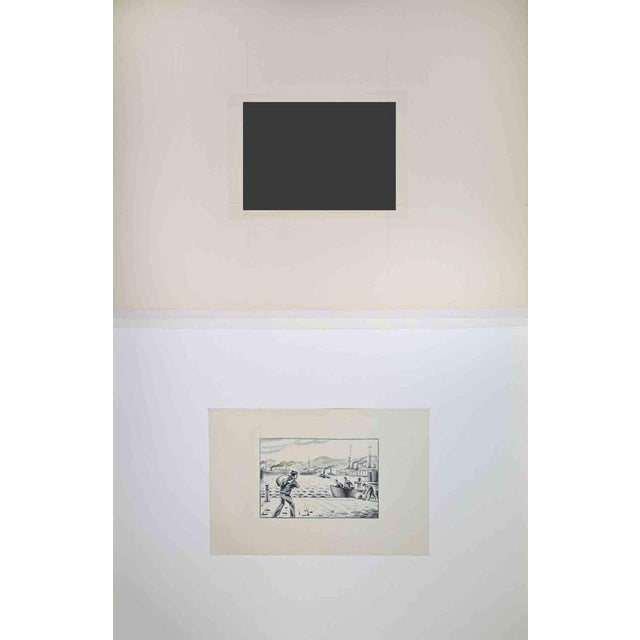 Toulon is an artwork realized by Paul Emile Colin in the Mid-20th Century. Ink and Watercolor. Good condition. hand-...