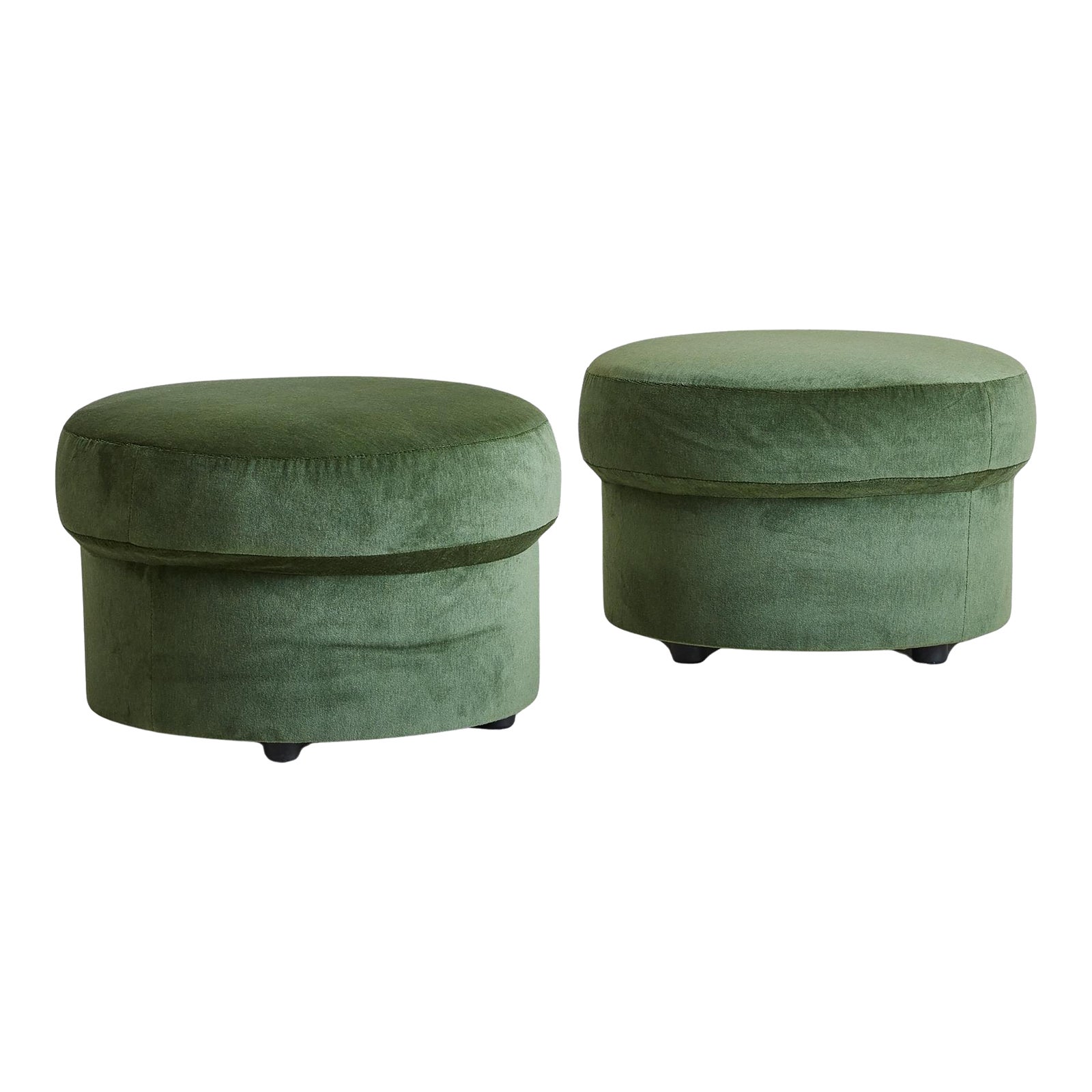 Round Ottomans in Sage Green Velvet, France 1960s a Pair Chairish