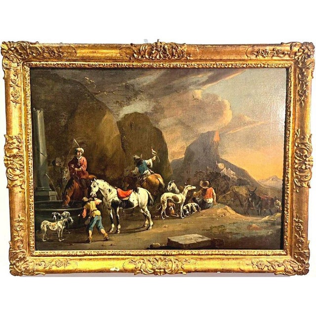 Simon Van Douw, Hunting Outing with Falconer, 1600s, Canvas Artwork, Framed For Sale - Image 10 of 10