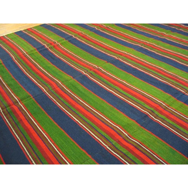 1930s Multicolor Geometric Stripe Flat Woven Antique Kilim Anatolian Turkey Rug 11'0" X 14'4" Wool Carpet For Sale - Image 4 of 5