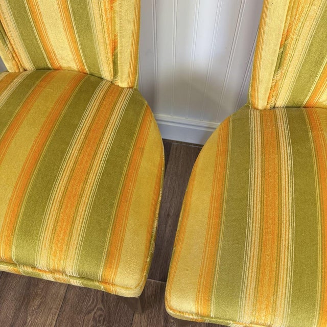 Yellow Designer 1970s Velvet Striped High Back Chairs For Sale - Image 8 of 15