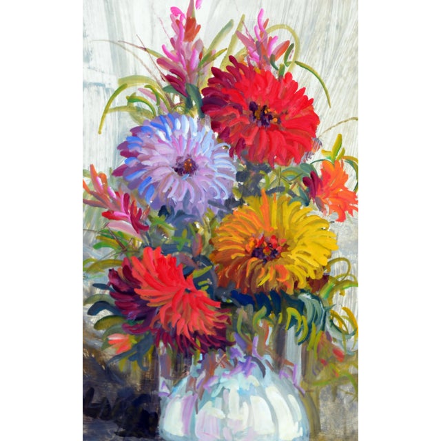 Impressionist Mid-Century Red Chrysanthemum Floral Bouquet For Sale - Image 3 of 4