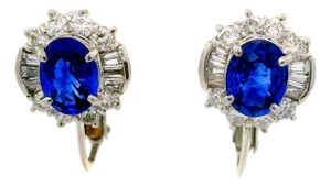 Blue Sapphire Diamond 14k White Gold & Platinum Clip Earrings, A Pair