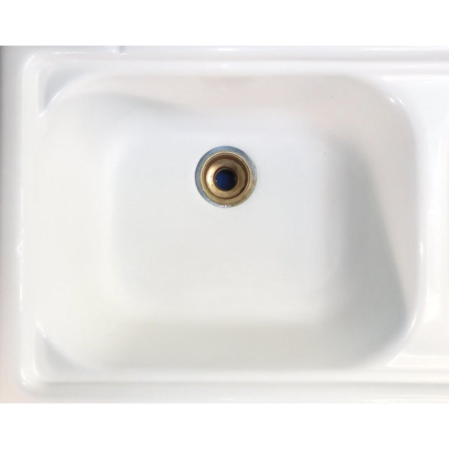 Metal Iconic 1957 Vintage Kohler Sea Cliff 50" Wide Double Basin Porcelain & Cast Iron Kitchen Sink For Sale - Image 7 of 18