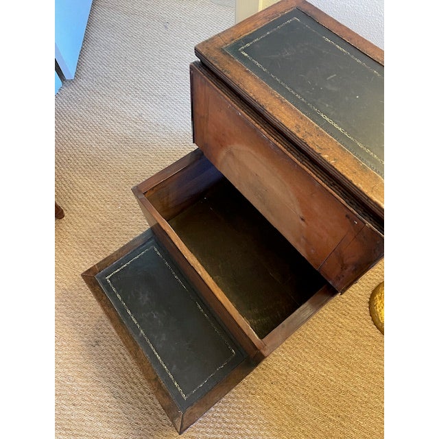 19th Century Antique Black Leather and Wood Library Steps For Sale - Image 5 of 6