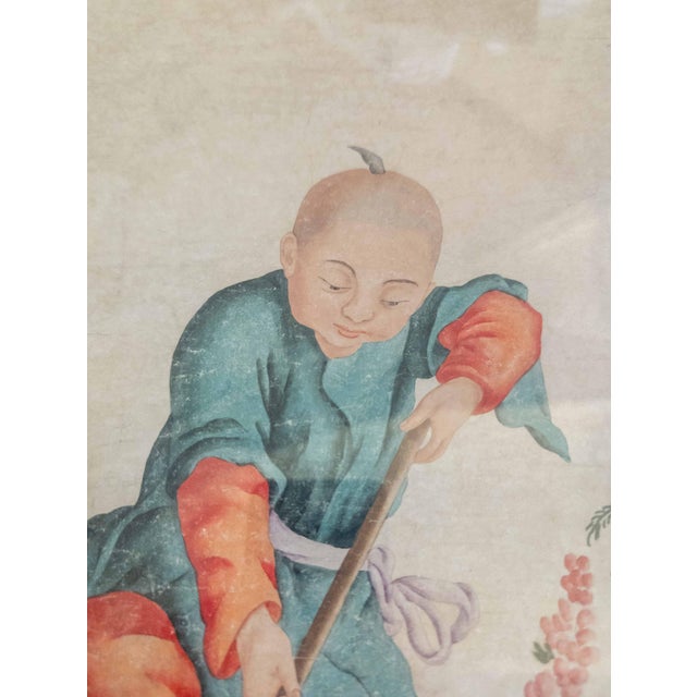 19th Century French Chinoiserie Chinese Export Style Watercolor Painting For Sale - Image 12 of 18