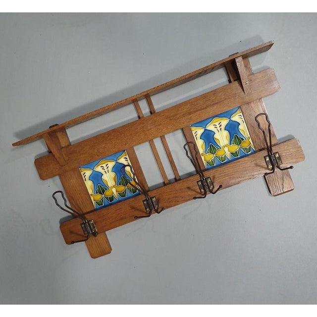 Art Nouveau Wall Coat Rack with Tiles For Sale - Image 4 of 18