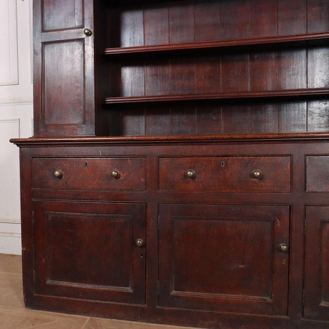 Large 18th C English country house oak dresser with cupboards on the rack. 1790 Internal shelf depth on the rack - 11.5"...