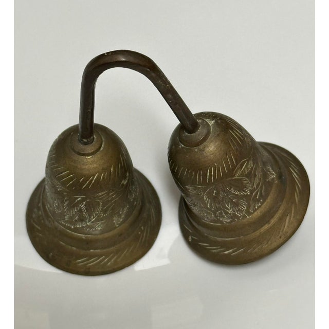 Metal Vintage 1960s Solid Etched Brass “Temple Bell” Double Bells For Sale - Image 7 of 8