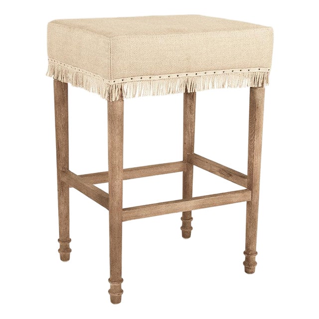 Lucas Fringe Bar Stool in Natural Hemp Linen For Sale