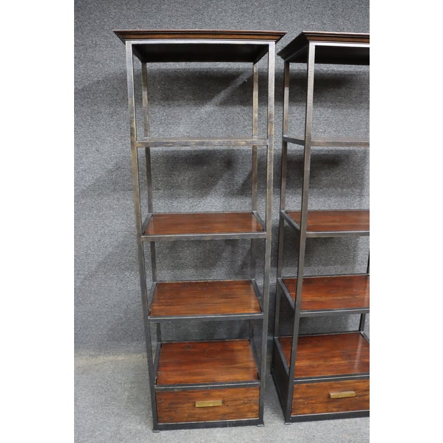 Wood Pair of Henredon Acquisitions Iron & Mahogany Étagère Bookcases For Sale - Image 7 of 17