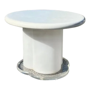 Modern Mushroom Side Table With Lighted Lucite Base + Round Stone Top