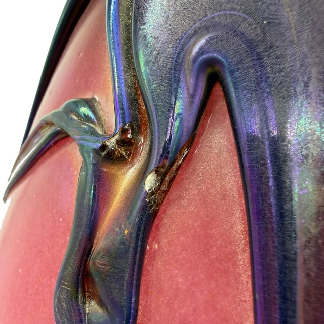 c.1997 Signed French Artist Michelle Luzoro Art Nouveau Glass Set Vase and Lamp Topper For Sale - Image 10 of 10