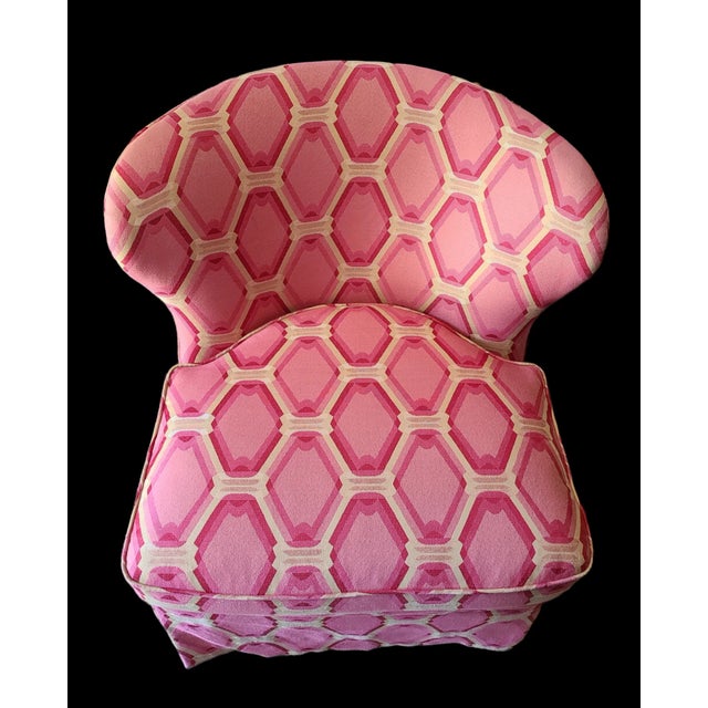 1970s Mod Pink Op-Art Upholstered Swivel Chair For Sale - Image 6 of 7