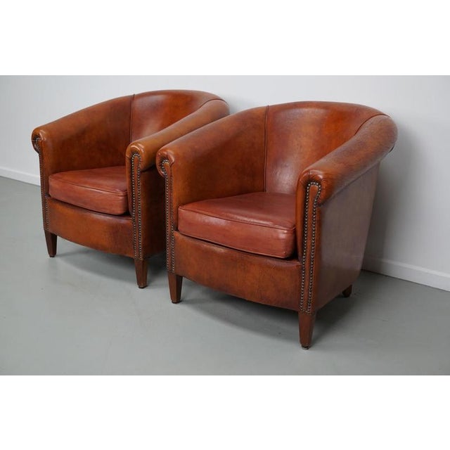 Metal Vintage Dutch Cognac Leather Club Chairs, Set of 2 For Sale - Image 7 of 18
