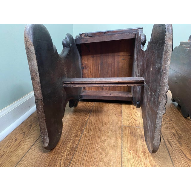 Pair of 19th-Century Italian Renaissance Revival Carved Walnut Sgabelli Chairs For Sale - Image 10 of 12