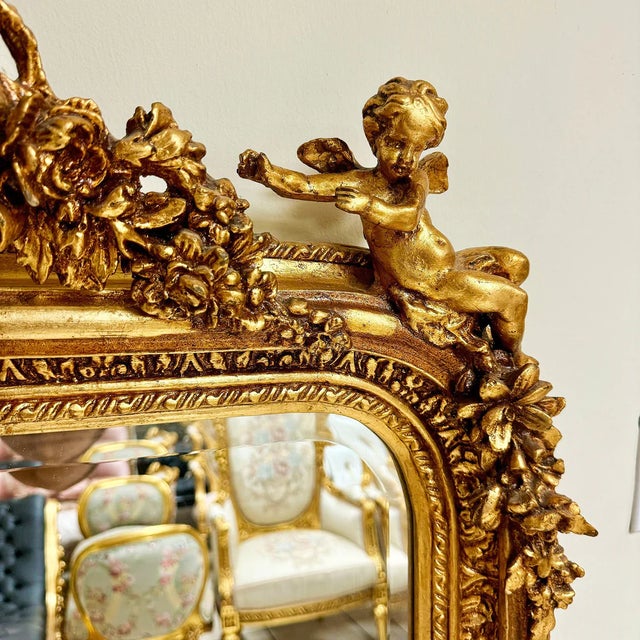 French French Style Gold Floor Mirror Gold Leaf Details For Sale - Image 3 of 9