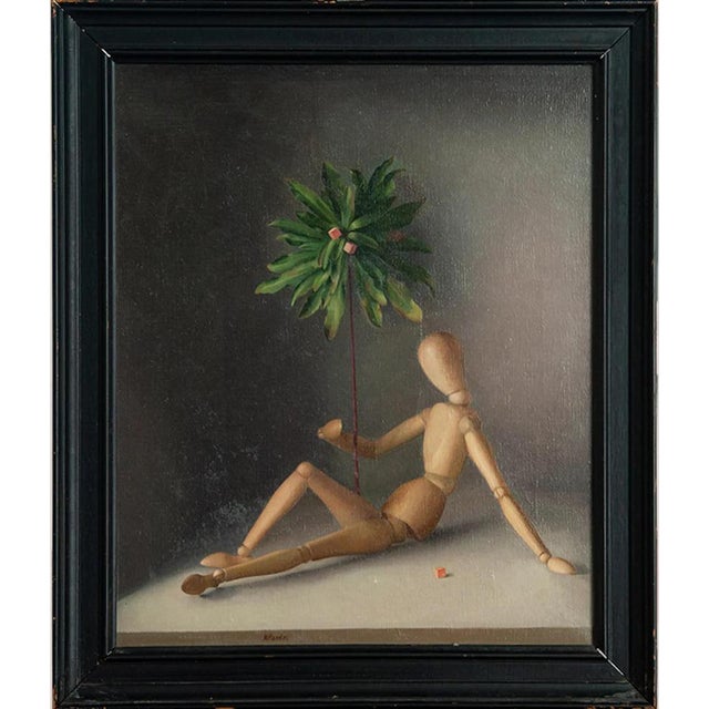 Hermógenes Pardo Ruiz, Articulated Mannequin with Palm Leaf, 1980s, Oil on Canvas, in Good conditions. Designed 1980 to 1989