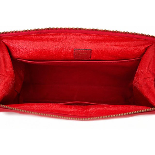 Vintage Celine Red Leather Vanity Case / Cosmetic Clutch With Gold Hardware For Sale - Image 13 of 14