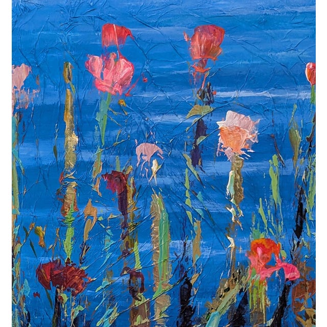 Blue River Flowers. ~ Pair of Framed Textured Floral Art on Canvas from Kanayo Ede Art Studio in Atlanta. Hand finished...