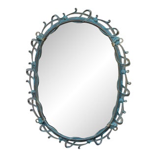 Vintage Art Nouveau Style Patinated Brass Framed Oval Mirror For Sale