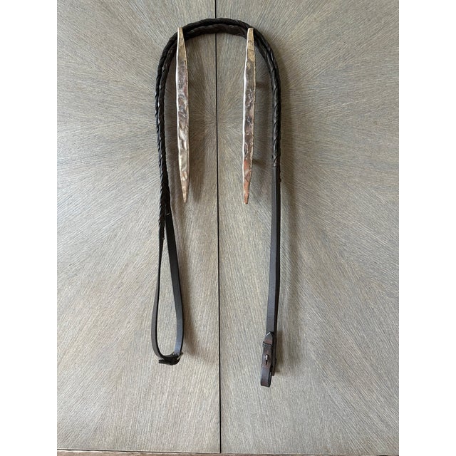 Vintage English Leather Laced Braided Snaffle Horse Reins For Sale - Image 10 of 17