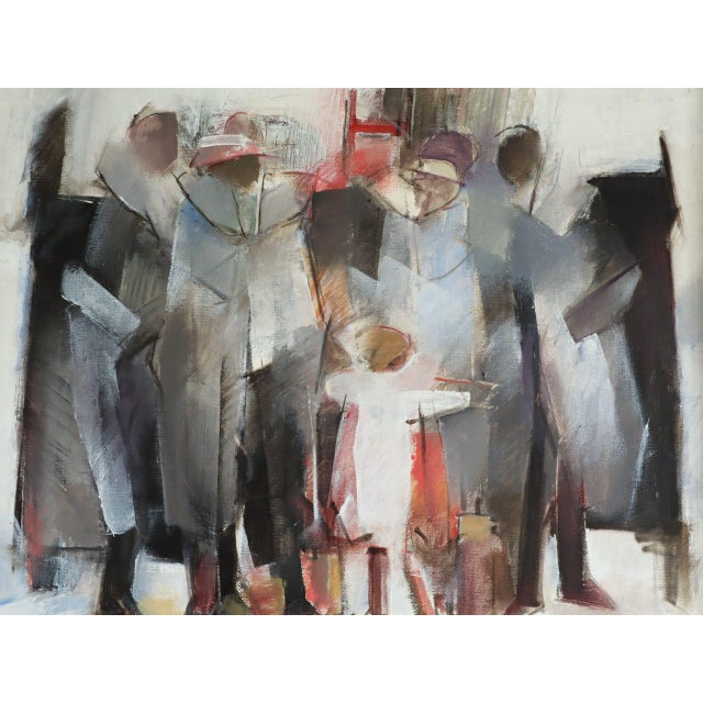 Mid-Century Modern 'The Waiting Place' Vintage Swedish Original Abstract Figurative Oil Painting, Framed For Sale - Image 9 of 12