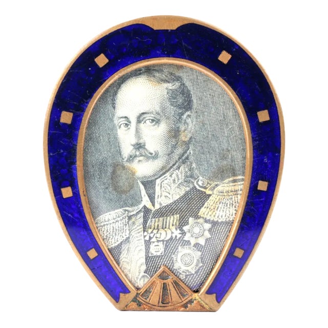 19th Century Blue Enamel Horseshoe Photo Frame For Sale