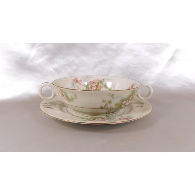 1940s Theodore Haviland Footed Cream Soup Bowls and Underplates in Apple Blossom- 13 Pieces For Sale - Image 4 of 7