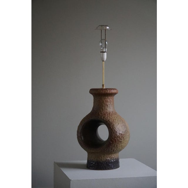 1960s Danish Modern Ceramic Large Table Lamp in Green-Brown Colors, 1960s For Sale - Image 5 of 14