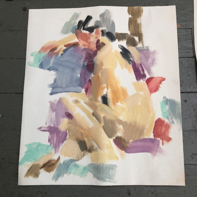 4 original paintings on unstretched canvas 14 x 13.5. 14.5 x 17. 13.5 x 16. 15 x 17. Unframed unsigned