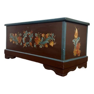 Hand-Painted Scandinavian Folk Art Chest - Signed For Sale