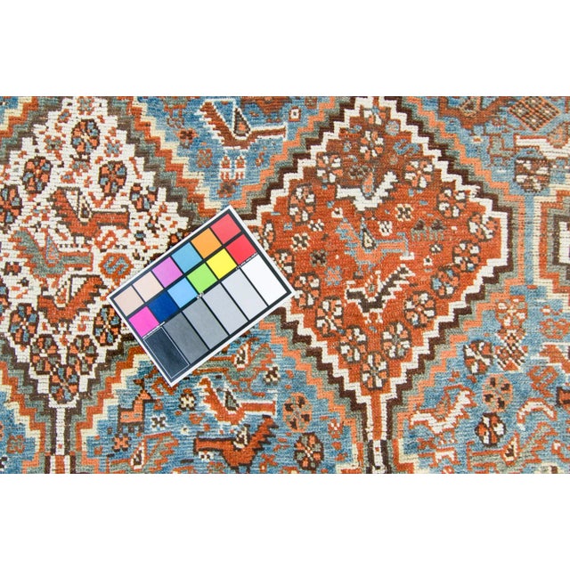 Textile 1910s Antique Geometric and Figural Brown Blue Wool Hand-Knotted Rug For Sale - Image 7 of 10