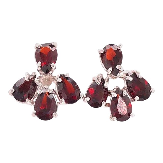14 Karat White Gold and Garnet Earrings For Sale