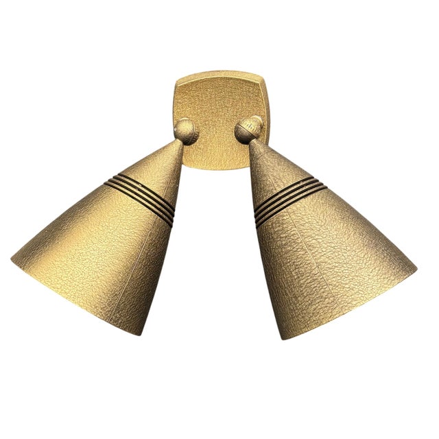 Pair 1960s Stonco Award Series Outdoor Bullet Lights Cast Aluminum Antique Gold Crackle Finish Nos For Sale In Los Angeles - Image 6 of 18