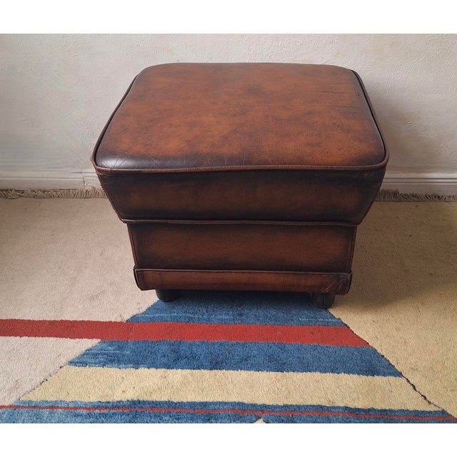 Vintage Ottoman in Chestnut Brown Leather For Sale - Image 12 of 12