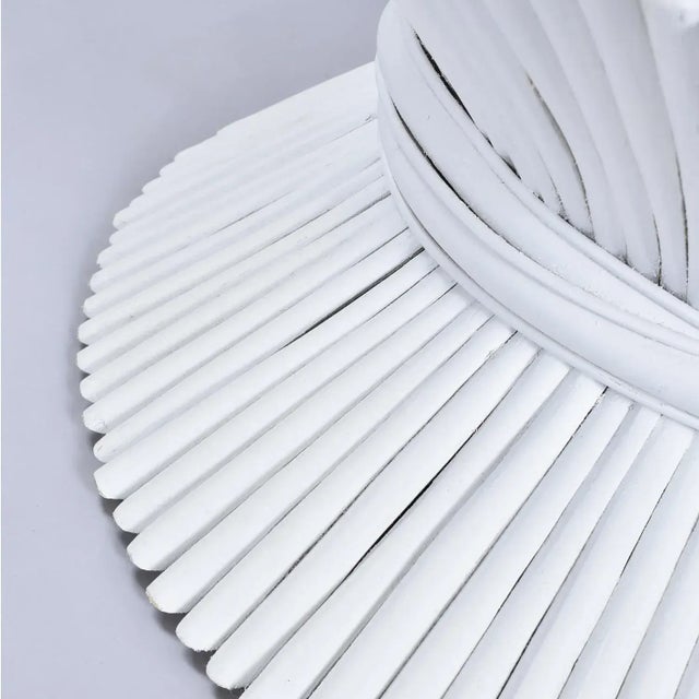 McGuire Coastal White Rattan Wheat Sheaf Coffee Table With Round Glass For Sale - Image 6 of 13