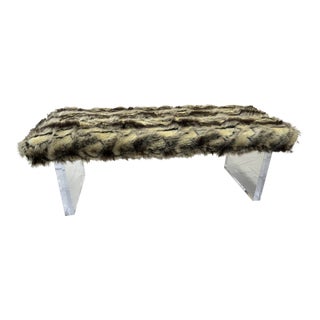 20th Century Thick Lucite Bench With Faux Fur Upholstery For Sale