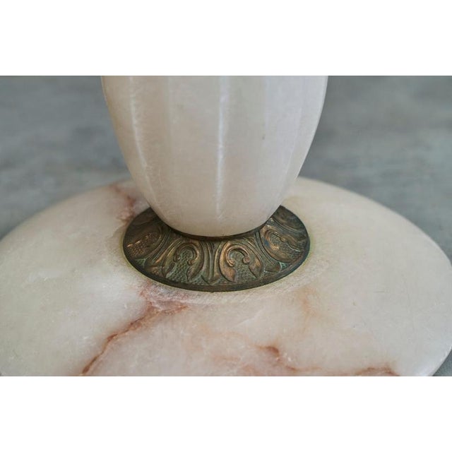Art Deco Side Table in Carved Alabaster and Patinated Brass, Italy, 1940s For Sale - Image 3 of 11