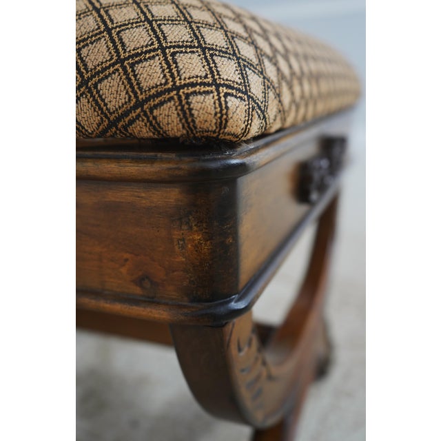 Pair of Regency Walnut Finish X Base Benches Foot Stools For Sale - Image 9 of 12