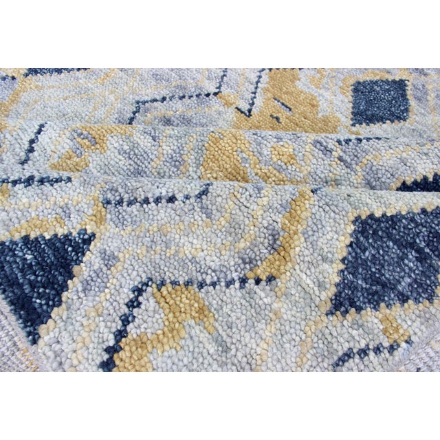 Large Modern Geometric Rug in Blue, Gray and Warm Gold Tones 9'3" X 12'3" For Sale - Image 11 of 12