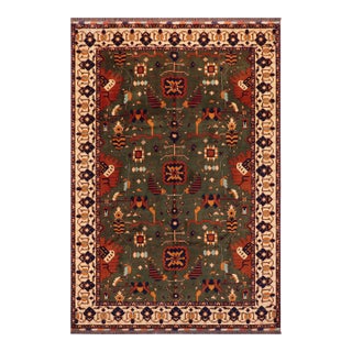 Tribal Kargahi 1980's Green/Beige Wool Rug - 9'1'' X 12'6'' For Sale