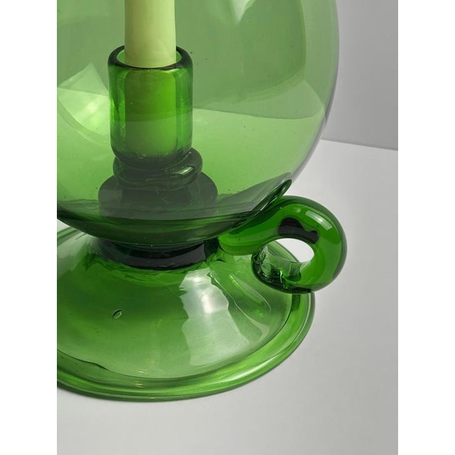 Mid-Century Modern Green Glass Hurricane Lamp from Empoli, Italy, 1960s For Sale - Image 9 of 11