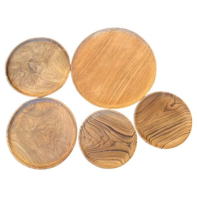 Andrianna Shamaris Minimalist Teak Wood Plates - Set of 5 For Sale - Image 15 of 18