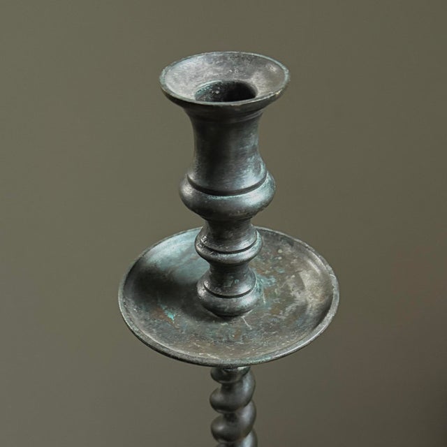 Pair of Large Vintage Verdigris Bronze Barley Twist Candelabras For Sale - Image 9 of 11