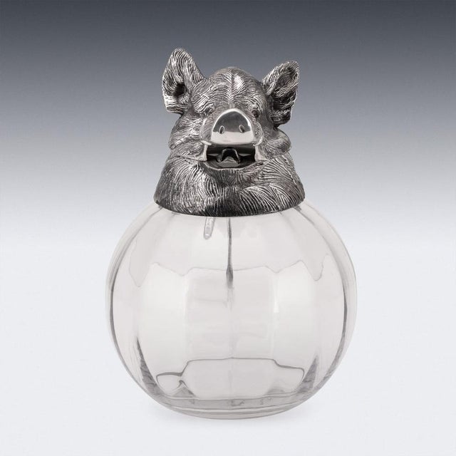 Vintage Glass Jug with Silver-Plated Boar Head from Valenti, 1970s For Sale - Image 6 of 18