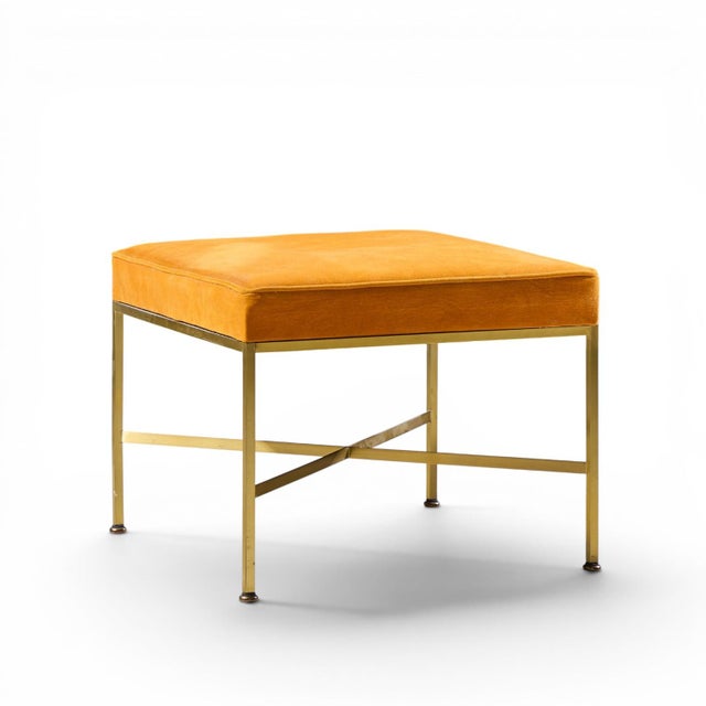 Paul McCobb for Calvin Mid Century Brass X Base Stools - Pair For Sale In Chicago - Image 6 of 10